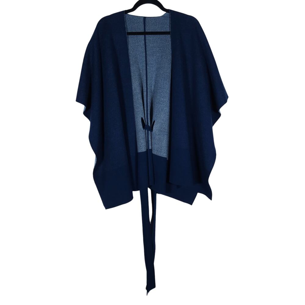 Eileen Fisher Cardigan Small Medium Navy Blue Wool Knit Belted Wrap Sweater